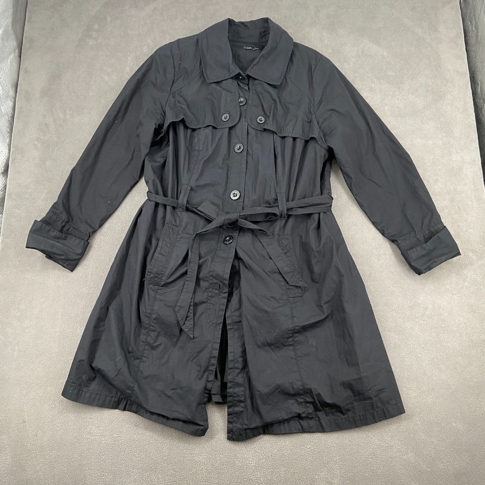 Calvin Klein Jeans Trench Coat Womens Black Belted Vented Outerwear Button Front